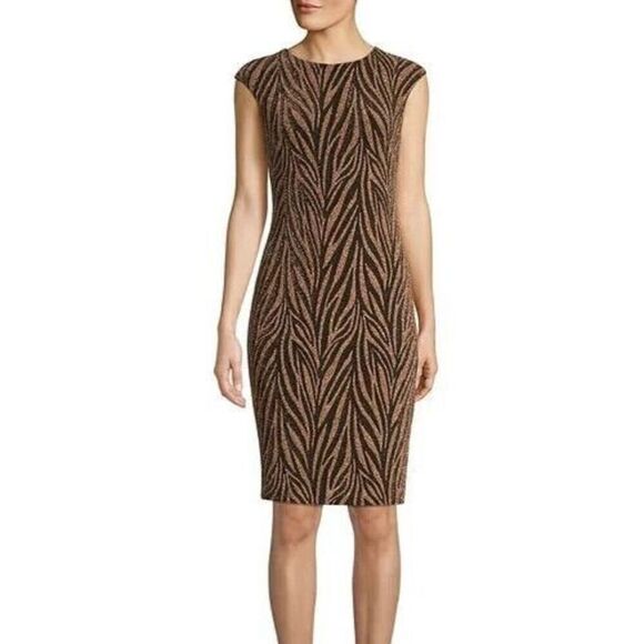 Vince Camuto Women's Sz 2 Black/Gold Metallic Tiger Print Sheath Dress - Picture 7 of 8